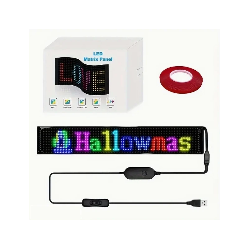 Panneau LED USB flexible publicitaire lumineux avec motifs de texte et animations programmables, etc.