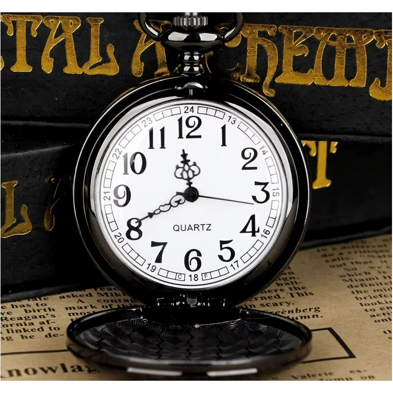 Quartz Pocket Watch Silver Colored with Chain and Clip in luxe box