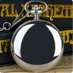 Quartz Pocket Watch Silver Colored with Chain and Clip in luxe box