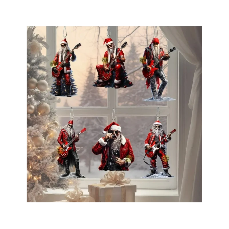 Ensemble de Noël Rock Santa, figurines en fibre de verre à suspendre