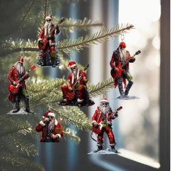 Ensemble de Noël Rock Santa, figurines en fibre de verre à suspendre