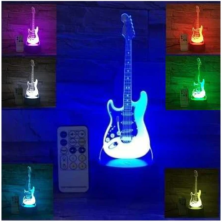 Miniatuur ROCK LED gitaar Fender Stratocaster 3D lamp (7 kleuren) met afstandsbediening