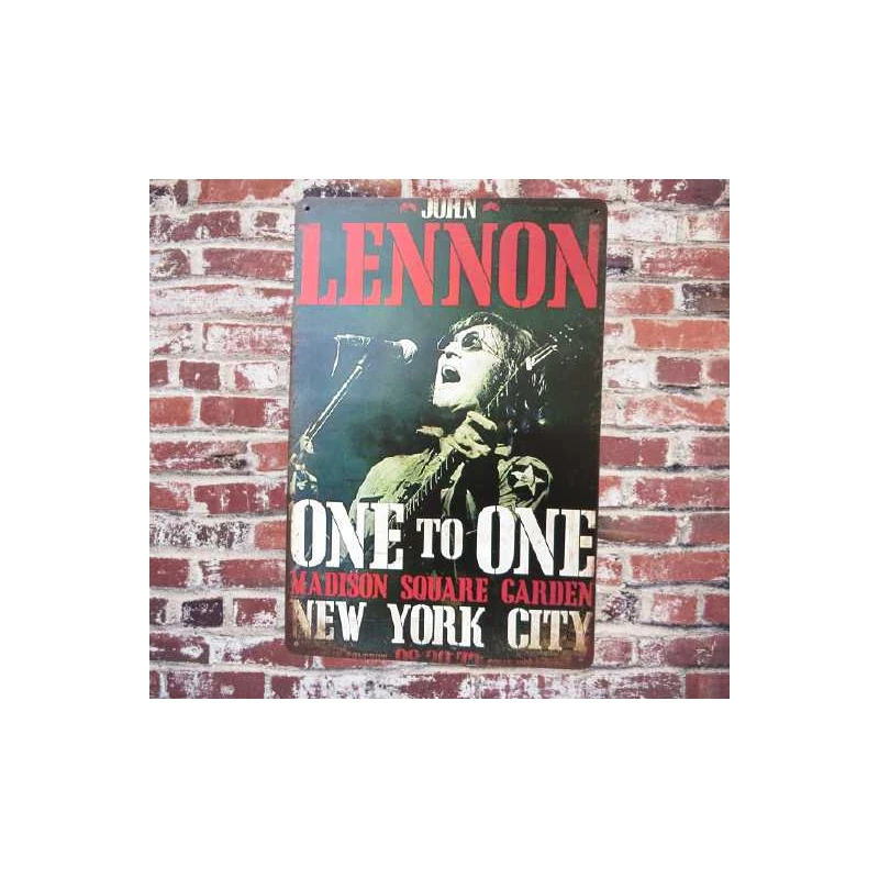 Wandbord  JOHN LENNON - Beatles  'One to One 1972' - Vintage Retro - Mancave - Wand Decoratie - Reclame Bord - Metalen bord