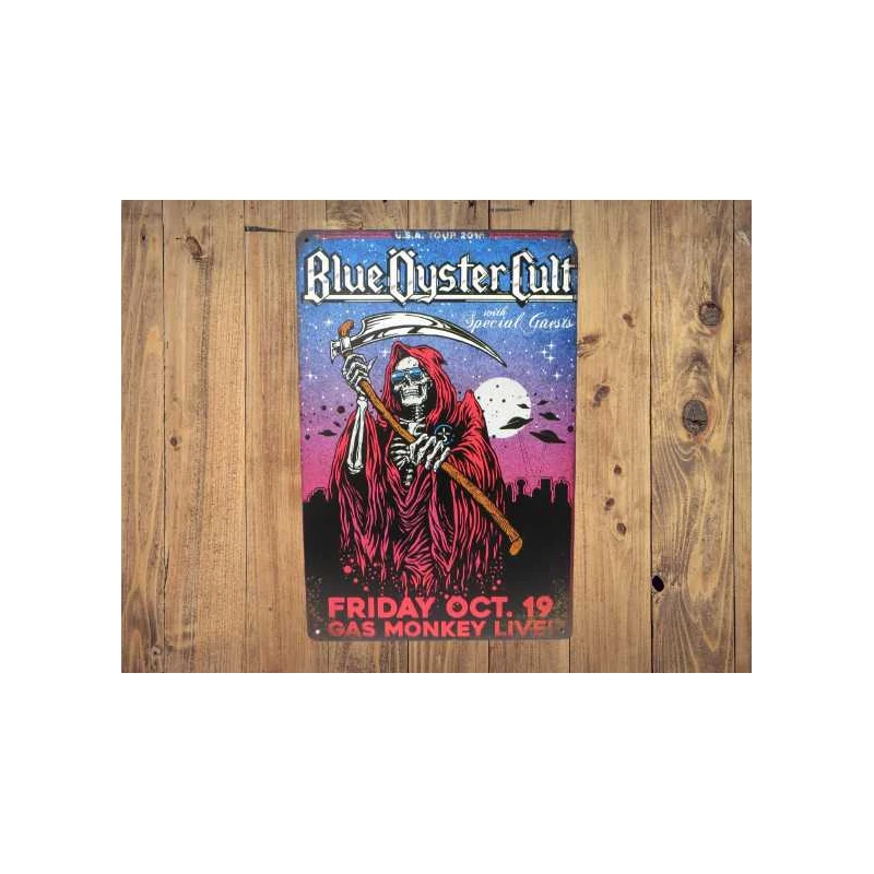 Wandbord BLUE OYSTER CULT  'USA Tour 2018' - Vintage Retro - Mancave - Wand Decoratie - Reclame Bord - Metalen bord