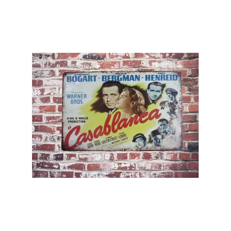 Wandbord CASABLANCA 'movie board' - Vintage Retro - Mancave - Wand Decoratie - Reclame Bord - Metalen bord