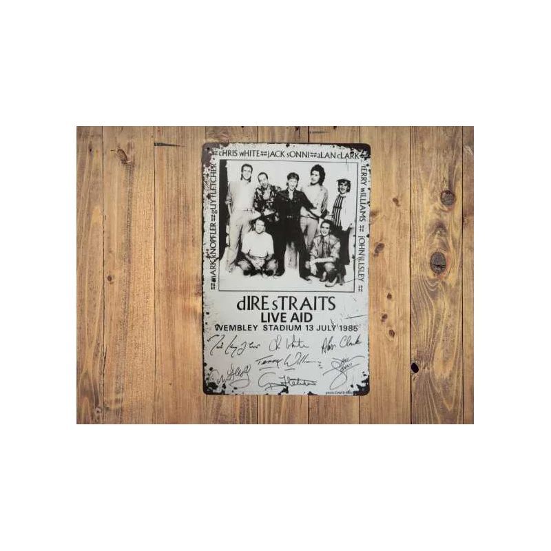 Wandbord DIRE STRAITS  'Live Aid 1985' - Vintage Retro - Mancave - Wand Decoratie - Reclame Bord - Metalen bord