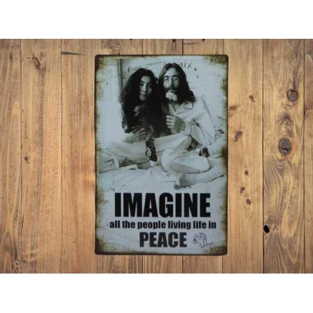 Wandbord  JOHN LENNON 'IMAGINE' - Vintage Retro - Mancave - Wand Decoratie - Reclame Bord - Metalen bord