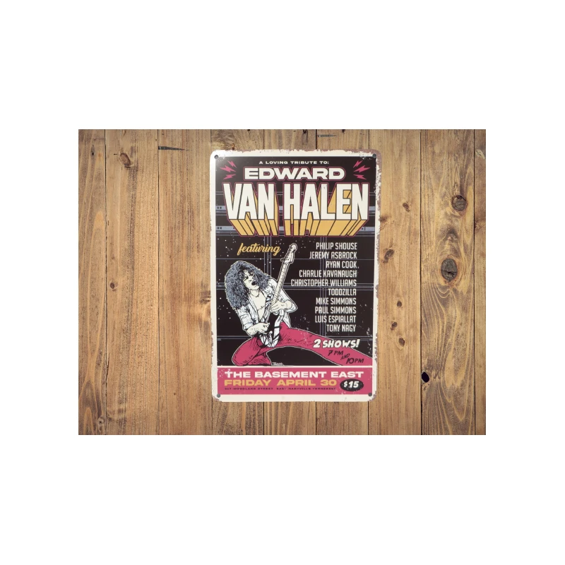 Enseigne murale VAN HALEN Hommage à Edward van Halen Vintage Retro - Mancave - Décoration murale