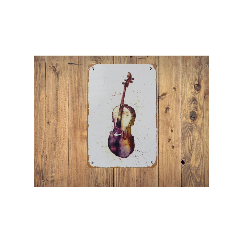 Wandbord Cello - contrabas  Vintage Retro - Mancave - Wand Decoratie - Reclame Bord - Metalen bord