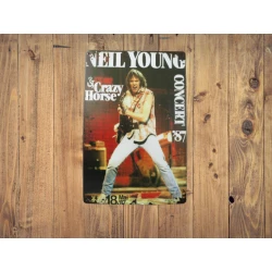 Wandbord Neil Young  & Crazy Horse Concert 1987 - Vintage Retro - Mancave - Wand Decoratie - Reclame Bord - Metalen bord