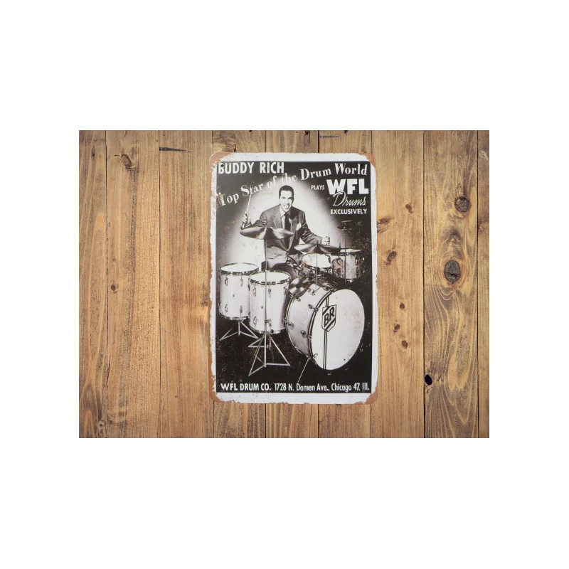 Wandschild BUDDY RICH „WFL drums 1958“ – Vintage Retro – Mancave – Wanddekoration – Metallschild