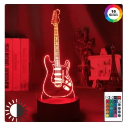 Lampe 3D miniature ROCK LED pour guitare Fender Stratocaster (16 couleurs) avec télécommande