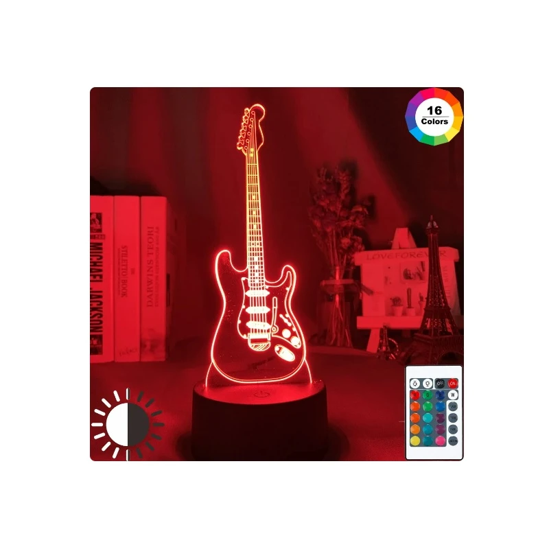 Miniatur-ROCK-LED-Gitarre Fender Stratocaster 3D-Lampe (16 Farben) mit Fernbedienung