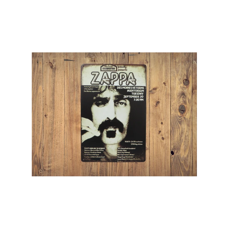 Wandbord Frank ZAPPA "Concert sept. 20 - 1977" - Vintage Retro - Mancave - Wand Decoratie - Reclame Bord - Metalen bord
