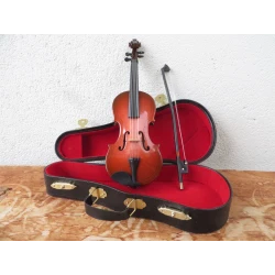 handgemaakte viool (bruin) met strijkstok, standaard en koffert ca. 16 cm