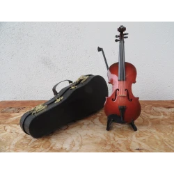 handmade violin (brown) with bow, case and stand approx. 16 cm