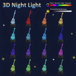 Guitare miniature ROCK LED Gibson Les Paul Lampe 3D (16 couleurs) avec télécommande