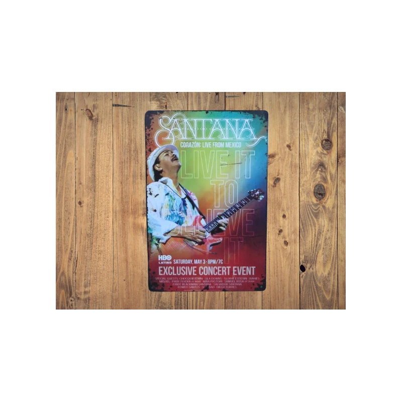 Metal wall sign SANTANA live from Mexico - mancave - metal plate