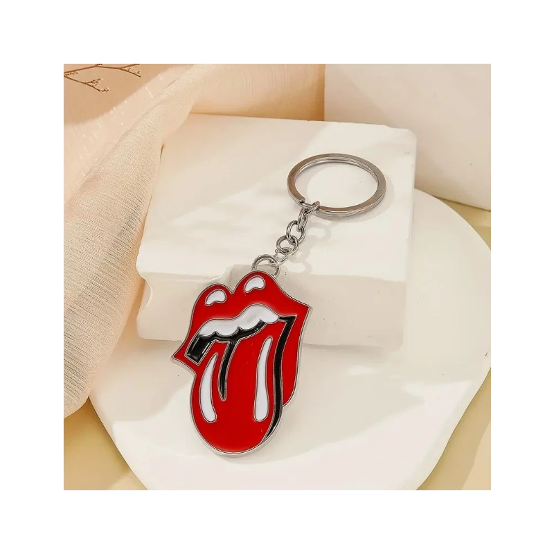 The Rolling Stones Tongue and Lips Metalldruckguss-Relief-Logo-Schlüsselanhänger Silber/Rot