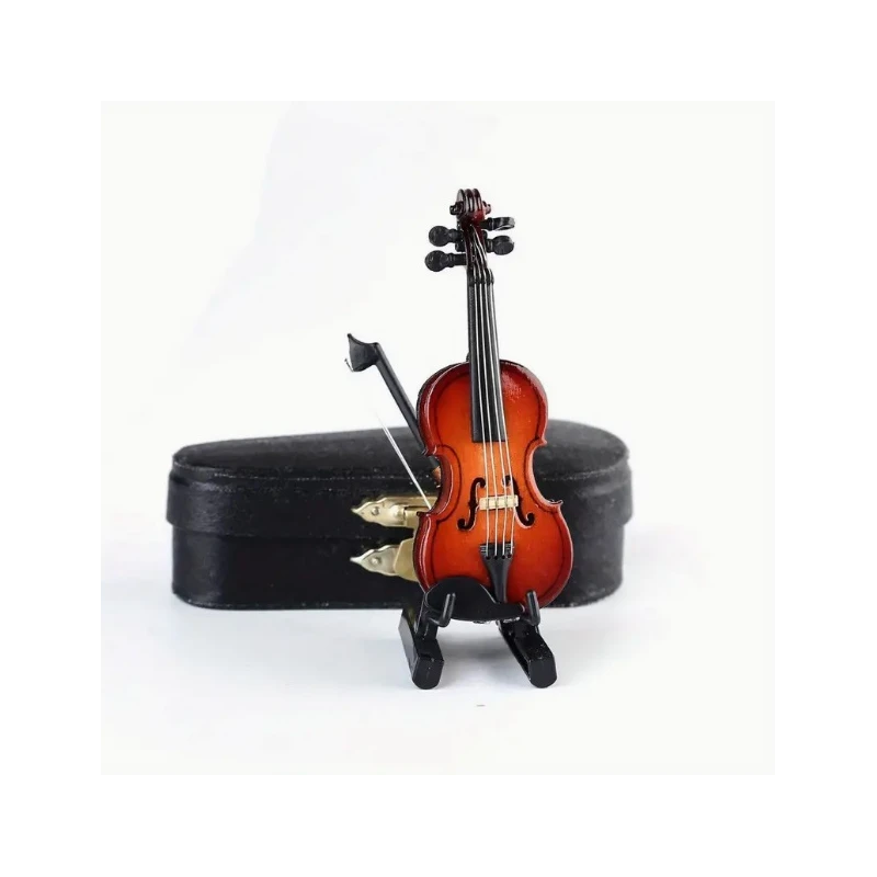 handmade violin (brown) with bow, case and stand approx. 10 cm