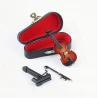 violon fait main (marron) avec archet, étui à violon et support environ 10 cm