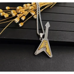 Ketting met gitaar (Epiphone Flying-V) hangertje zilverkleurig